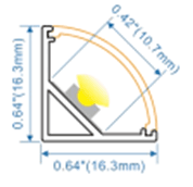 Corner Mount LED Channel Profile, 16x16mm, 6063-T5 Aluminum, Anodized, 8.2 ft