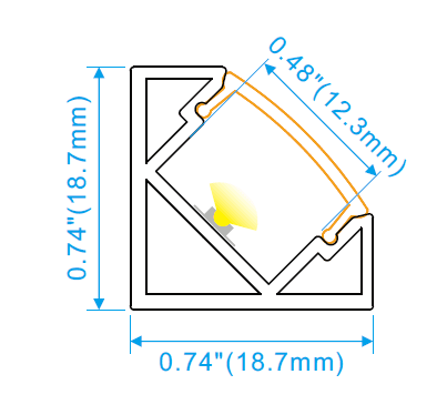 Corner Mount - W:18mm*H:18mm*L:8.2'/98", InnerW:12mm