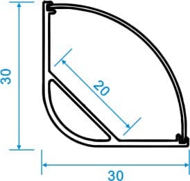 Corner Mount LED Channel, 30mm x 30mm Profile, 8.2 ft Length