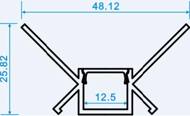 Drywall Trimless Profile, 0.5", Silver, H:25.82mm, IW:12.5mm, OW: 48.12mm Length: 10ft (3 meters) Silver