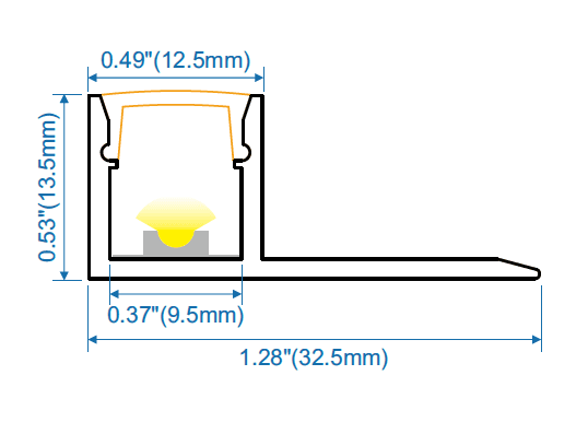 Drywall Trimless Aluminum LED Profile, 0.375 in., Silver Anodized, 32x13mm, 3 m Length