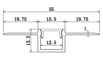 Drywall LED Aluminum Channel Profile, 55x13mm, Silver Anodized, 3M Length