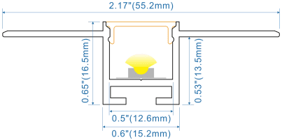 Drywall LED Aluminum Channel Profile, 55mm x 16mm, Silver Anodized, 3m Length