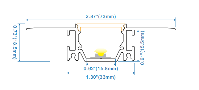 Drywall LED Aluminum Profile, 73x18mm Anodized Silver, 3m Length