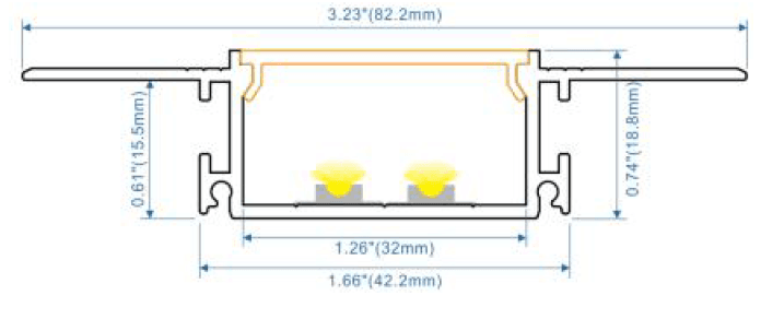 Drywall LED Aluminum Profile Channel, 82mm Wide, Silver Anodized, 3m Length