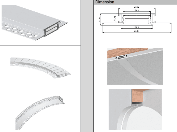 Recessed Drywall Flex LED Channel Profile, 20W/m, 34mm Strip Width, Silver Anodized