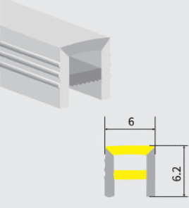Silicone Flex tube without strip, Dimmensions: 6x6mm, Suitable for 5mm pcb, 10m/roll