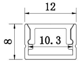 Surface Mount Aluminum LED Profile, 12mm x 8mm, 6063-T5 Anodized, 2.5 m Length
