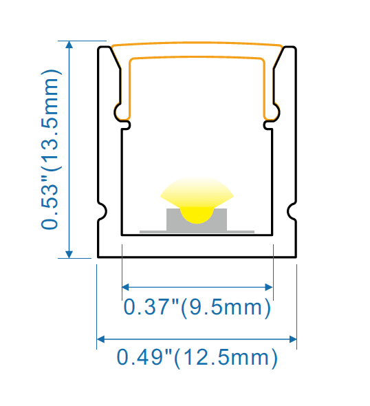 Surface Mount Aluminum LED Profile, 12×13mm Anodized, 98" (2.5m) Length