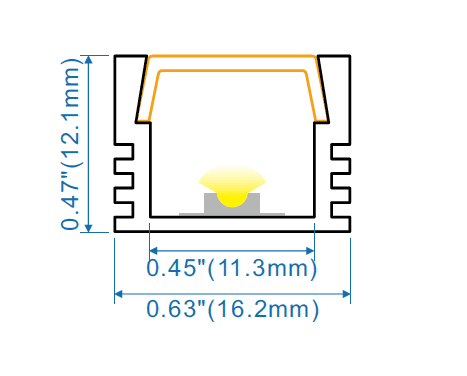 Surface Mount Aluminum LED Channel Profile, 16mm x 12mm, 10 ft (3m)