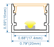 Aluminum LED Channel Profile, Silver Anodized, 20x15mm, 9.84 ft Length