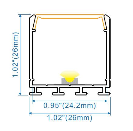 Surface - W:26mm*H:26mm*L:9.84'/118", InnerW:24mm