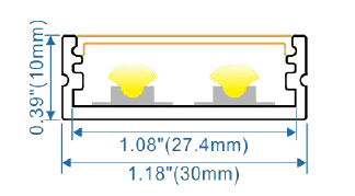 Aluminum LED Profile Channel, Silver Anodized, 30 x 10 mm, 2500 mm Length