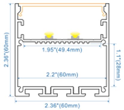 Surface Hanging Aluminum LED Channel, 60 x 60 mm Profile, 118 In. (3 m) Length