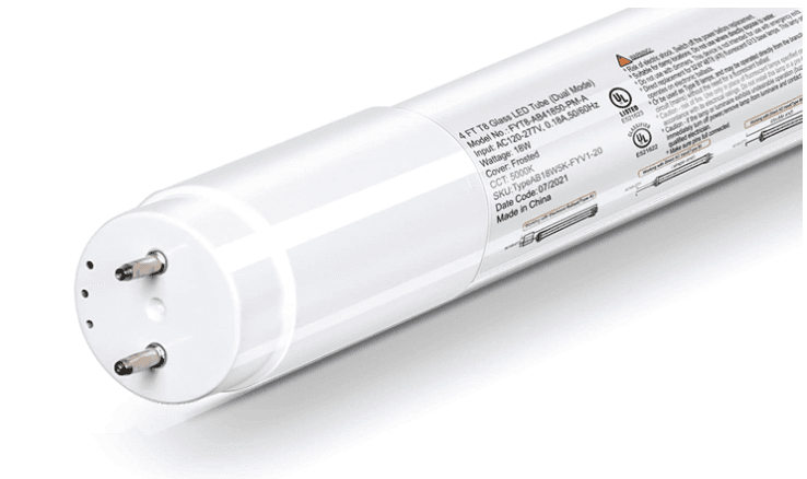 4 ft T8 LED Tube, 18W, 5000K, Type A+B Ballast Compatible, UL Listed