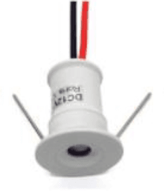 Mini LED Cabinet Spot Light, 1 W, 3000 K, 12 V DC, 120-Degree Beam, White Aluminum