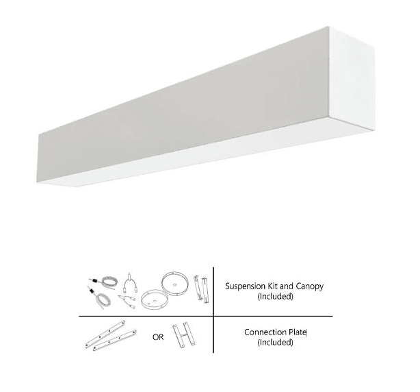 LUMIPRO EVERLINE LED Linear Light 4 Ft Voltage 120-277V 3CCT 3K 4K 5K. Power: 50W .6500lm. Dim 0-10V. PF0.9 CRI80. ETL Listed. Work temp -20~40°C. Dim 1210x70x80mm. White Finish. 5 Yrs wrrty. (Suspension Kit, Canopy, Connection Plate.(Included))