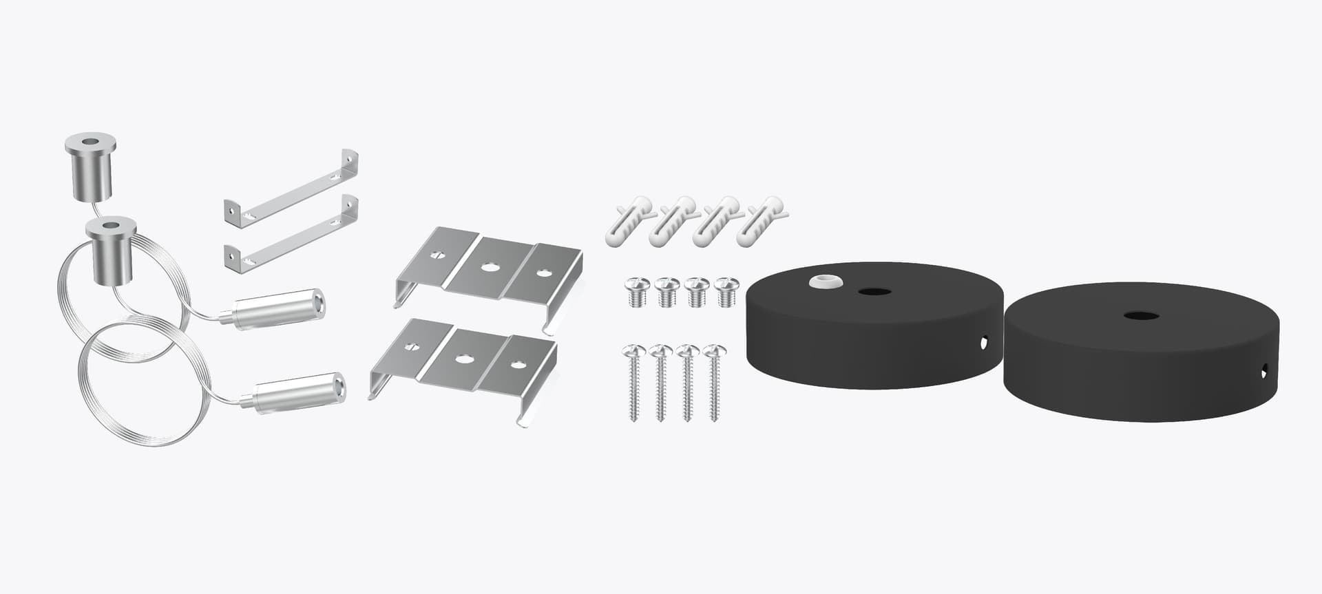 Suspension Kit with 4-Inch Round Canopy, Stainless Steel Rope, 1.8M, Black