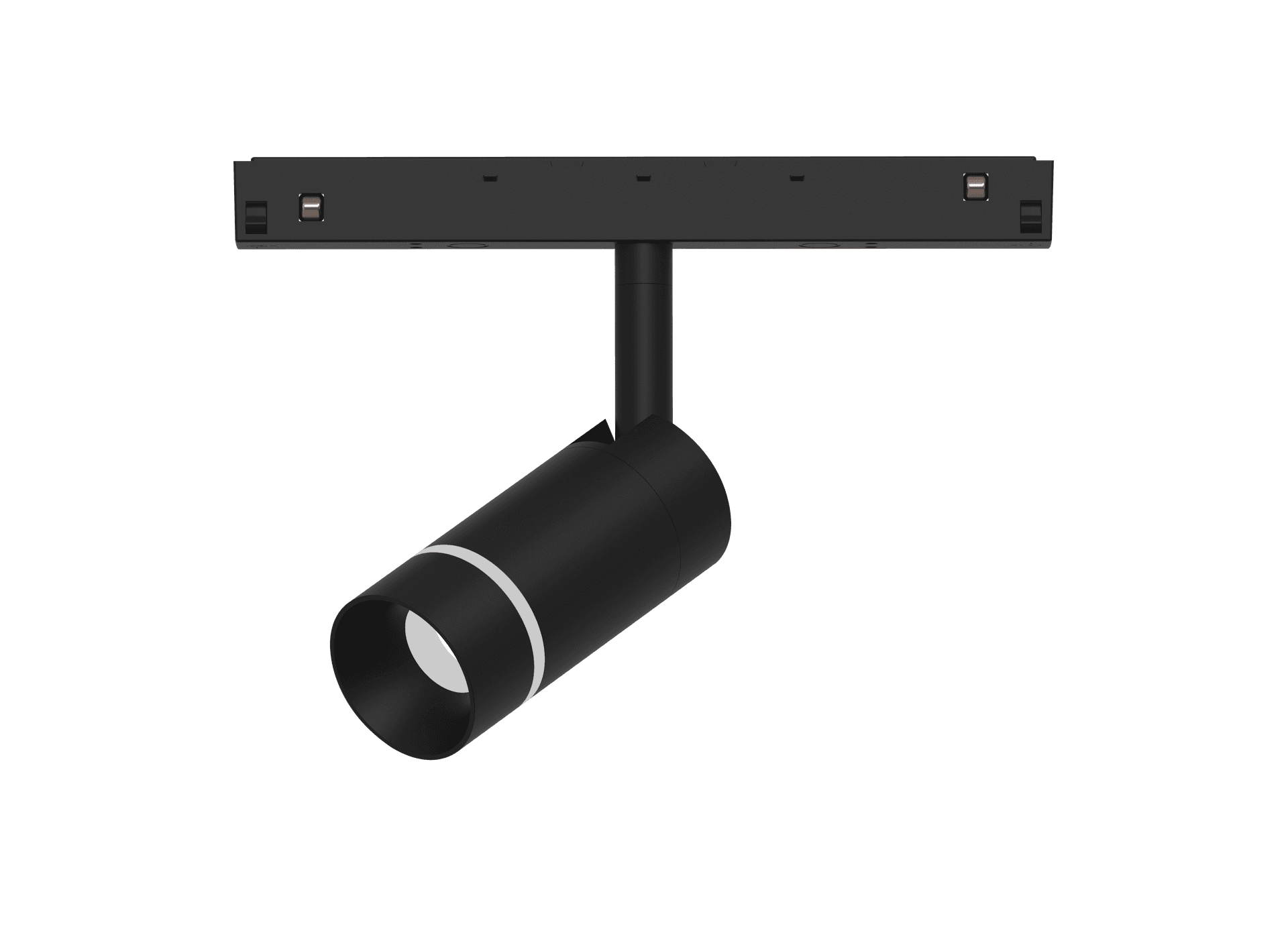 Sistema de Riel Prolink Luminaria Spot Acrílica Negra 7W 3000K Ángulo de Haz 15-55 grados IP20 Driver LTECH PF0.9 CRI90 0-10V Temp. Trabajo -20C a 60C Dim 43Rx100x200 mm