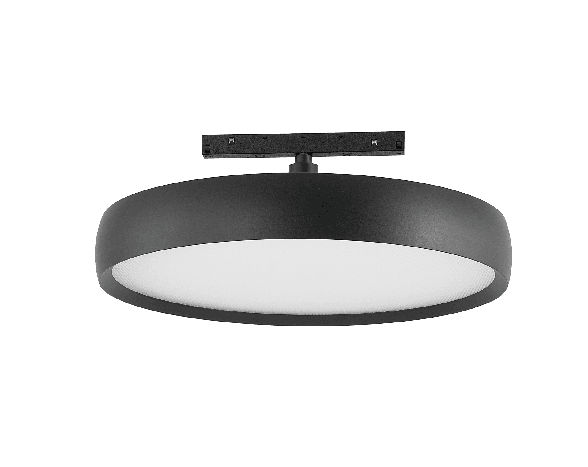 Sistema de rieles Prolink, difusor prismático negro, 30W, 3000K, Osram 2835, ángulo de haz 110 grados, Driver LTECH, CRI 90, Triac 0-10V, dim. 400Hx150 mm, 48V