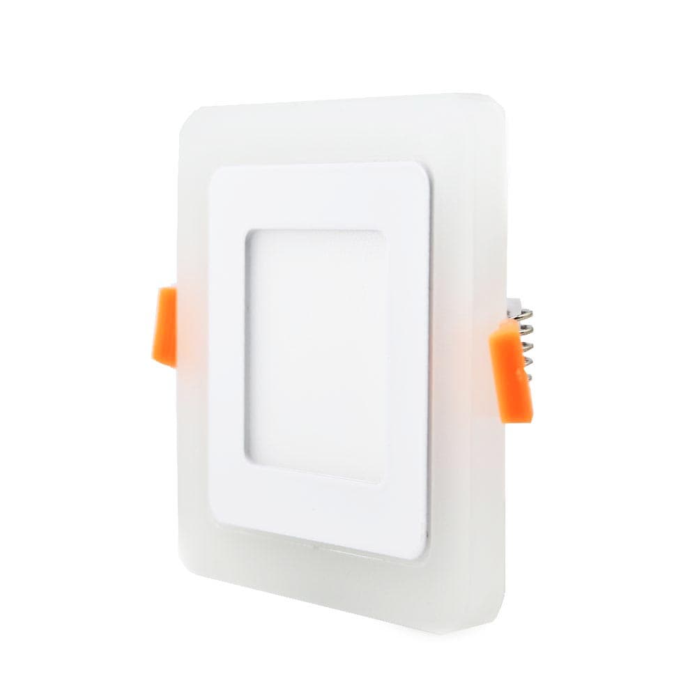 FINAL SALE - Limited 30-day Warranty- Price Drop 35%-4in(100mm) Square ceiling light 3watt White + 2watt blue light border Hole 3 1/4in(83mm) Input 85to 265Vac