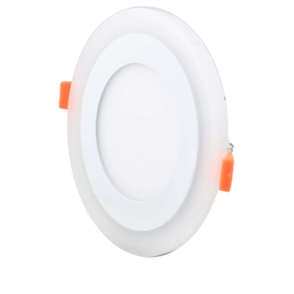5 3/4"(146mm) Round ceiling light 6watt White + 3watt blue light border, Hole 4 3/4"(120mm),Input 85~265Vac with isolated driver. 70-75lm/w, acrylic+aluminum
