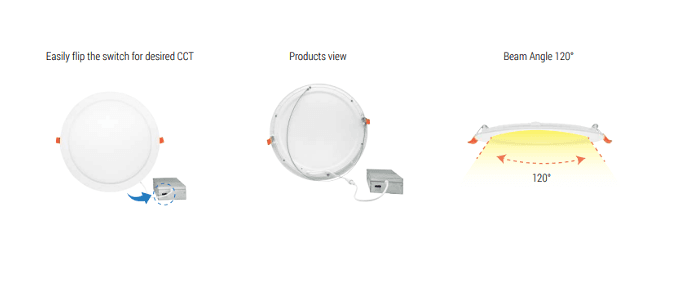 12" Round LED Downlight, 24W, 5CCT Selectable, Wet Location