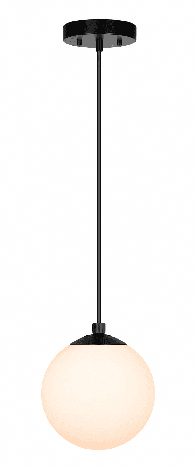 Luna Globe Pendant Light 60W Works with E26 Socket; Iron + White Glass Shade; Lamp Size: W: 8" x H: 60-7/8" Max Height; Includes 50" Adjustable Cord; Finish: Matte Black