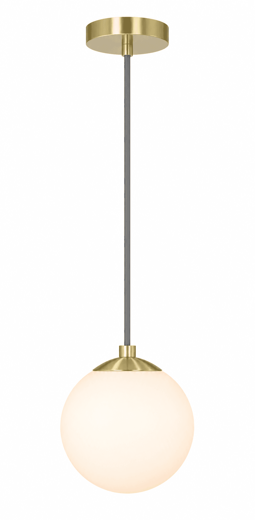 Luna Globe Pendant Light 60W Works with E26 Socket; Iron + White Glass Shade; Lamp Size: W: 8" x H: 60-7/8" Max Height; Includes 50" Adjustable Cord; Finish: Gold