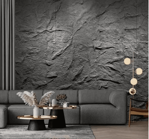 MCM Flexible Wall Panel, Charcoal Black PU Artificial Stone, 10.5 x 4 ft, 5-Year Warranty
