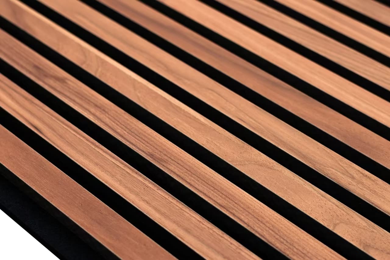 INDOOR WOOD PANEL Natural Dark Walnut slat acoustic panel MDF with veneer; recycled polyester felt, Size:2400x600mm, Sold By Pack 2 units