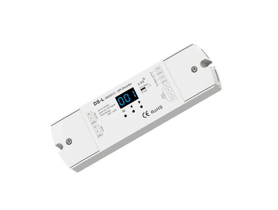 DMX512 to SPI Pixel Decoder with RF 2.4 GHz Control and Digital Display
