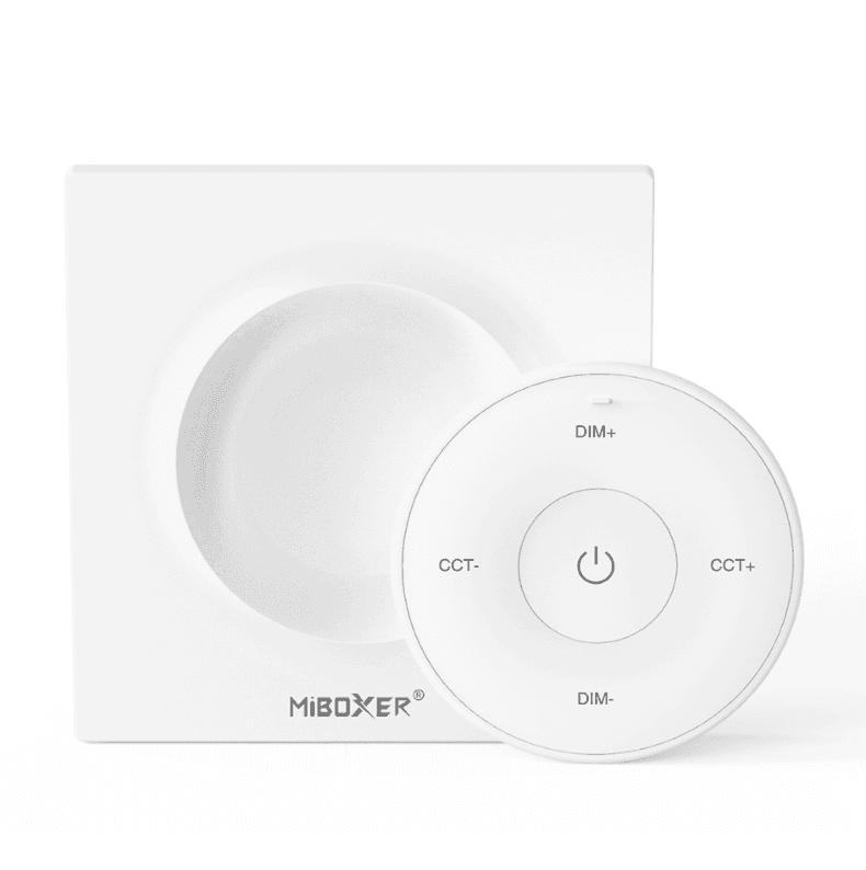 Mini Remote With Magnetic Holder White Color Working Voltage 3V (CR2032 battery) Standby Power Consumption 6uA Transmitting Power 6dBm RF 2.4 GHz Control Distance 30m Modulation Method GFSK Working Temp -10 C to 40 C Dim 86x86 mm CE Certification