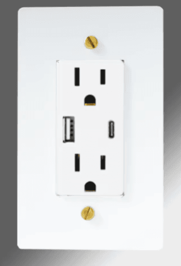 Vintage-Style Wall Socket, White Finish, Brass, 15A with USB Type-C, UL Listed