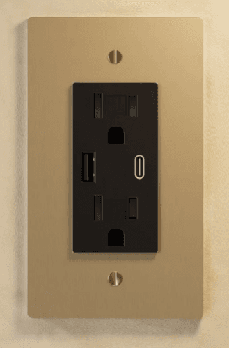 Satin Brass Duplex Outlet, 120V/15A, UL Listed, Indoor Rated