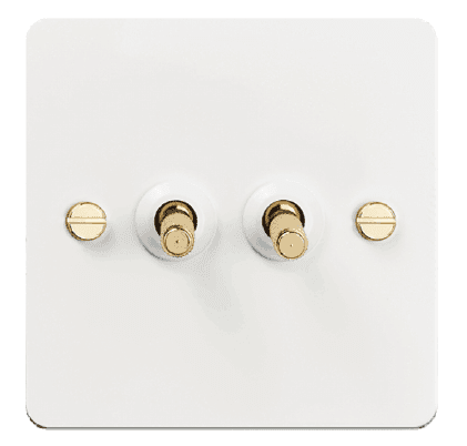 Vintage 2-Gang Toggle Wall Switch, Stainless Steel Panel, 16A, 110-250V, White