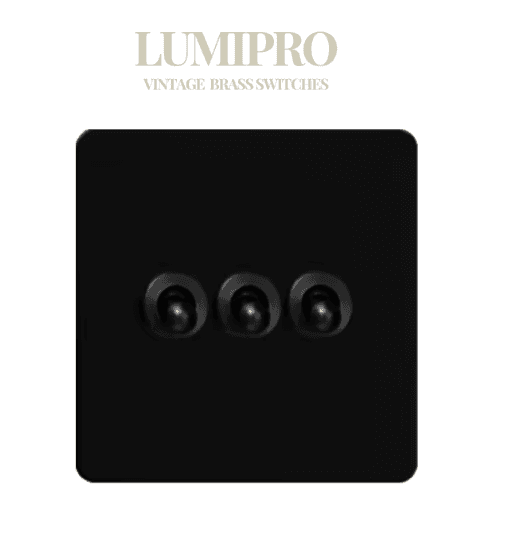 FINAL SALE - Limited 30-day Warranty- Price Drop 20% LUMIPRO VINTAGE SWITCH - Black color 3 Gang Round Switch Max Current: 16A Max Voltage 110V Material Stainless Steel D: 18X15X10.5 cm