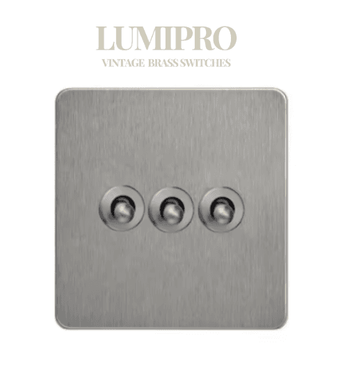 FINAL SALE - Limited 30-day Warranty- Price Drop 20% LUMIPRO VINTAGE SWITCH - Nickel color 3 Gang Round Switch Max Current: 16A Max Voltage 110V Material Stainless Steel D: 18X15X10.5 cm