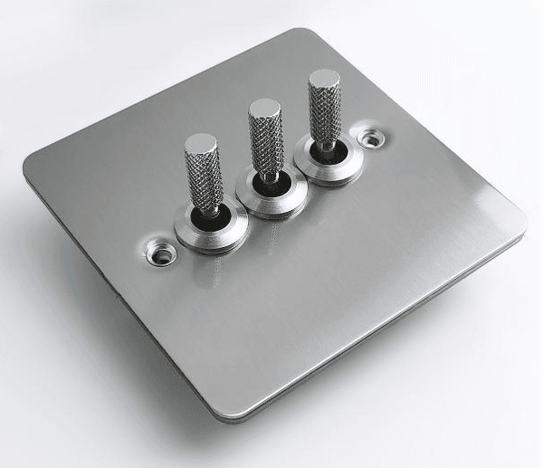 FINAL SALE - Limited 30-day Warranty- Price Drop 20% LUMIPRO VINTAGE SWITCH - Nickel color 3 Gang Switch Max Current: 16A Max Voltage 110V Material Stainless Steel D: 18X15X10.5 cm