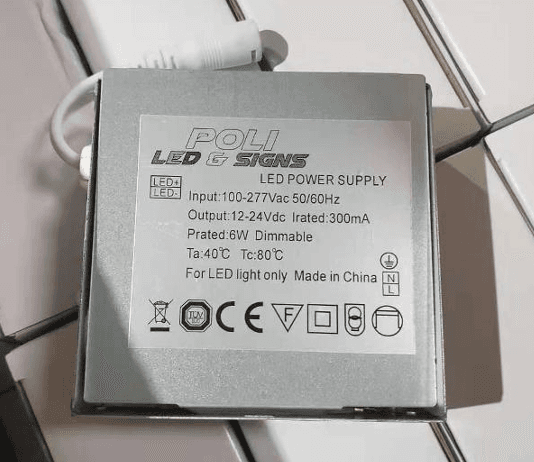 Discontinued Item- Ceiling light led driver metal box 6 watt 0.1-0.3A 12-24DC for A-GL Series Input 100-240VAC