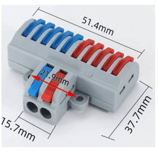 Press-On Wire Connector, 2-10 Port, 400V 32A, 20-10 AWG Input, Polycarbonate Housing