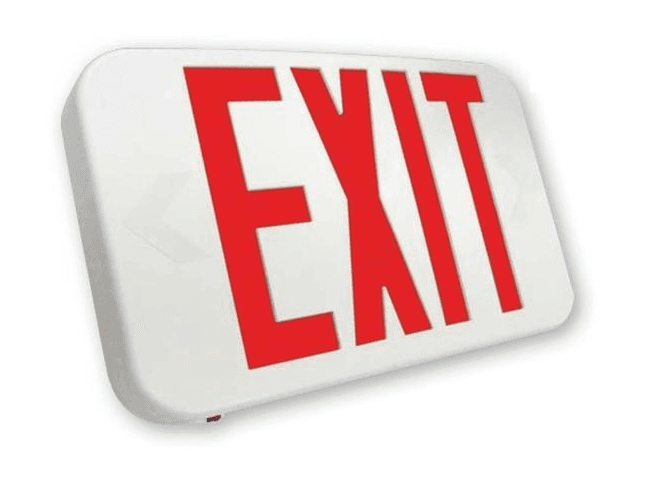 Slim Red LED Exit Sign, 90-Minute Battery Backup, 120/277V, UL 924 Damp Location
