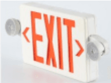 Combo Red LED Exit Sign, Adjustable Head Lights, >90min battery backup, UL Listed, 120/277VAC, output: 3W max