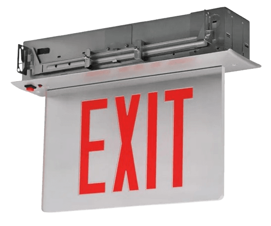 Recessed Edgelit Aluminum Exit Sign, 120/277V, Single or Double Face, Red LED