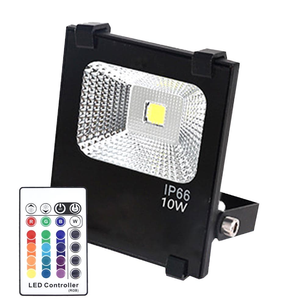 10W RGB LED Flood Light with Remote Control, IP65, Black Body