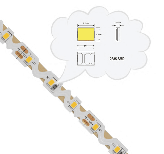 S-Shape Bendable LED Strip, 12V 36W 6mm, 60 LEDs/m, 6000–6500K Pure White