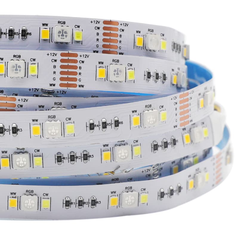 RGB+CCT 5-Channel LED Strip Light, SMD5050, 16W/m, 60 LEDs/m, IP20, 12VDC