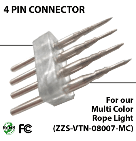 4-Pin RGB Rope Light Connector, 10mm, for RGB Rope Light Runs