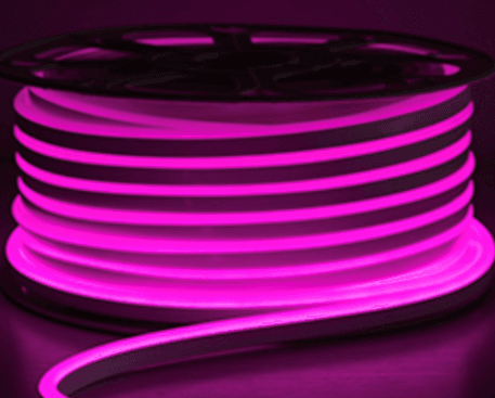 6mm LED Neon Rope Light, 12VDC, 8W/m, IP67 Silicone, Pink, 50m Roll
