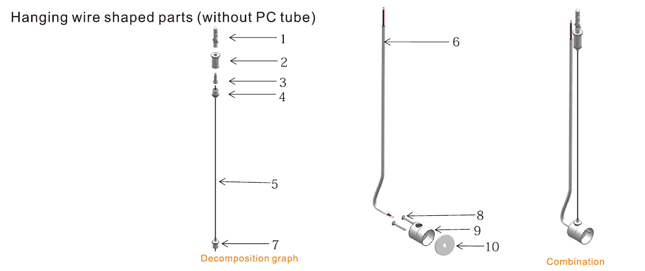 Hanging Wire Shaped Parts for Neon Head Mounting Without PC Tube